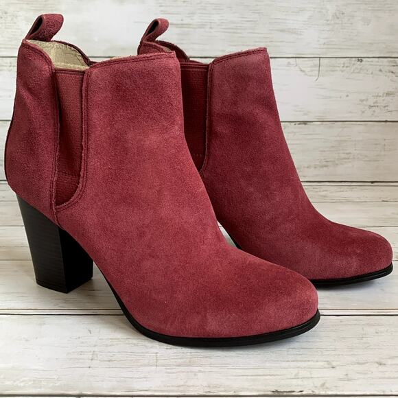 NWT Michael Kors Evaline Suede Heeled Boots Booties in Burgundy - Picture 2 of 8